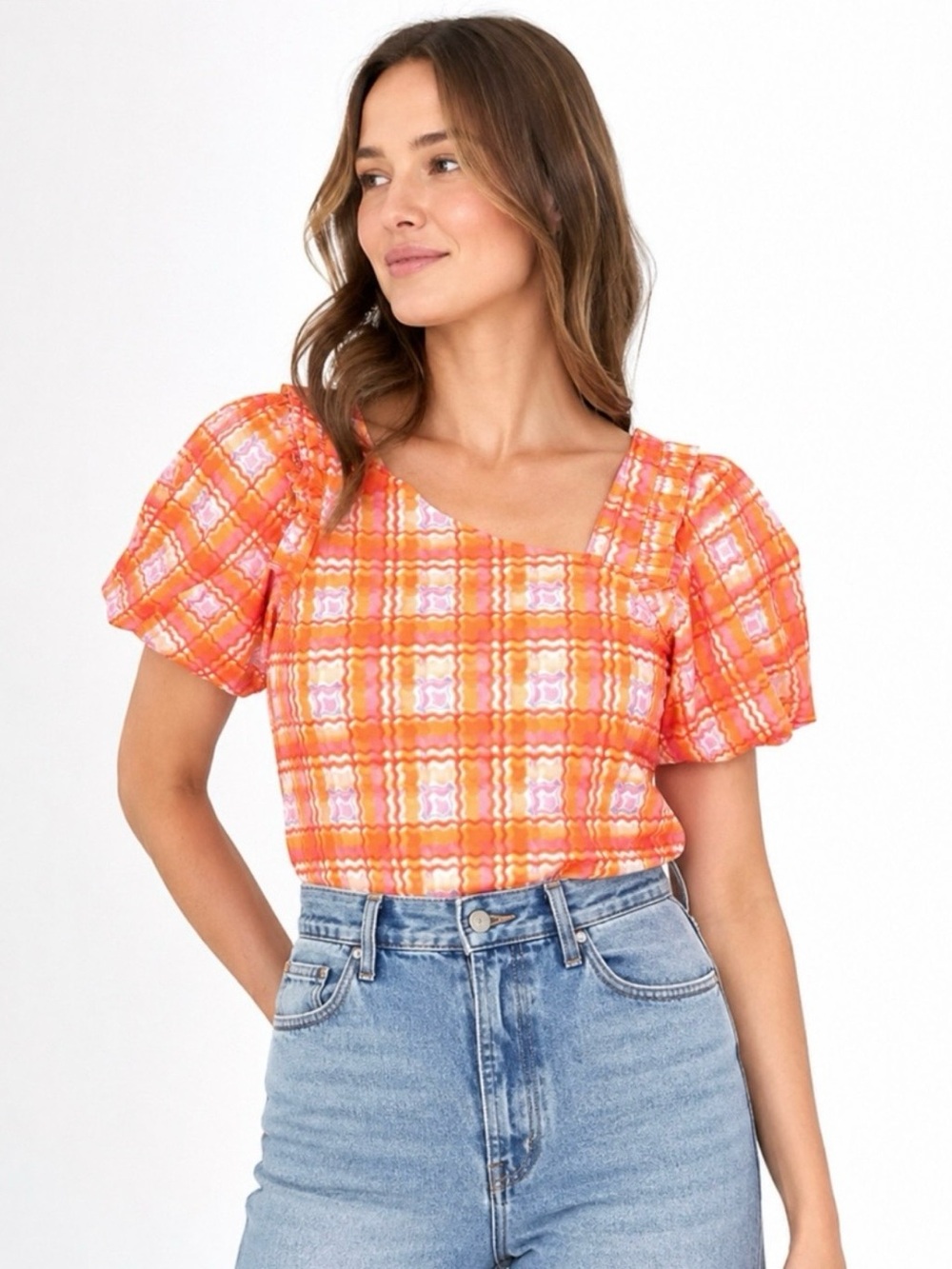 NWOT Alden Adair Women’s Layla Top Retro Plaid Multicolor Pattern